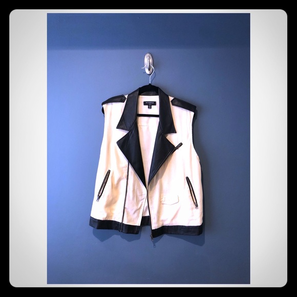 BY CORPUS MOTO VEST CREAM BLACK - URBAN OUTFITTERS - Picture 1 of 5